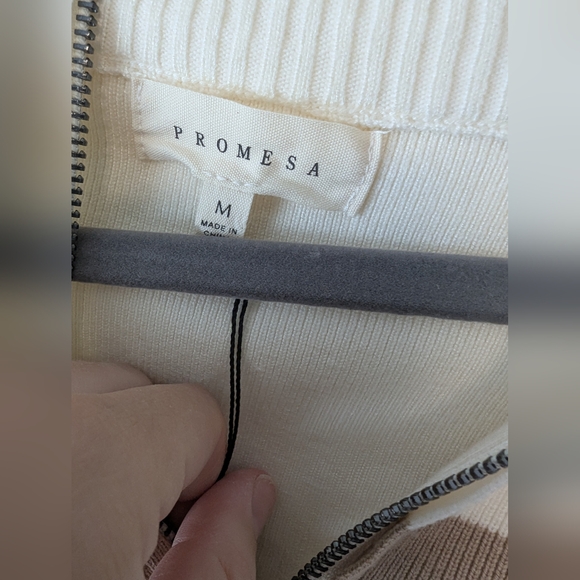 NWT Promesa Tan And Cream Striped Half Zip Sweater Dress - Picture 4 of 7